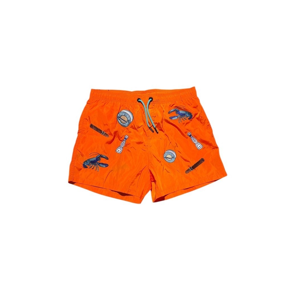Bain de Mer Mens Orange Embroidered Lobster Cigar Swim Trunks Size 3XL NWT